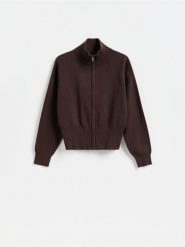 Rozpinany sweter - brązowy. Brązowe swetry damskie Reserved, l, bez wzorów, z dzianiny, bez kołnierzyka, bez ramiączek, bez kaptura. Za 139.99 zł.