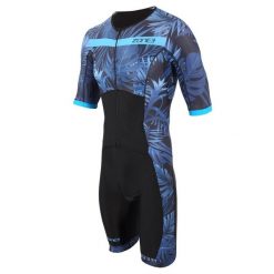 Kombinezon triathlonowy męski ZONE3 Activate+ Tropical Palm Short Sleeve Full Zi. Niebieskie buty sportowe męskie ZONE3, bez zapięcia, rowerowe. Za 639.99 zł.