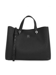 Tommy Hilfiger Torebka Th Emblem Satchel AW0AW15177 Czarny. Czarne torebki do ręki damskie Tommy Hilfiger, bez wzorów, ze skóry, bez dodatków. Za 899.99 zł.
