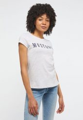 MUSTANG Alina C Logo Tee Damski T-shirt Koszulka Light Grey Melange 1013222 4141. Szare t-shirty damskie Mustang, xs, bez wzorów, bez kołnierzyka. Za 69.99 zł.