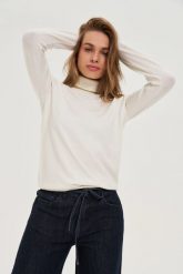 Gładki golf biały. Białe swetry damskie MOODO, l, bez wzorów, z poliamidu, bez kołnierzyka, bez ramiączek, bez kaptura. Za 99.99 zł.