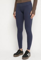 Niebieskie Legginsy z Wysokim Stanem i Szeroką Gumką w Pasie Lalar. Niebieskie legginsy damskie Born2be, l, bez wzorów, z dzianiny. Za 69.99 zł.