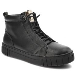 Czarne Botki Marco Tozzi Modne Obuwie Damskie. Czarne botki damskie Marco Tozzi, na wiosnę, z materiału, eleganckie, bez obcasa, bez zapięcia. Za 239.00 zł.