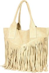 Vera Pelle Beżowa Torebka damska skórzana zamszowa A4 frędzel duża L83. Brązowe torebki do ręki damskie Vera Pelle, bez wzorów, z zamszu, duże, zamszowe, bez dodatków. Za 175.99 zł.