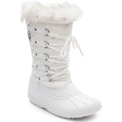 Kozaki zimowe "Anaelle" w kolorze białym. Białe kozaki damskie Kimberfeel, z materiału, bez obcasa. W wyprzedaży za 329.95 zł.