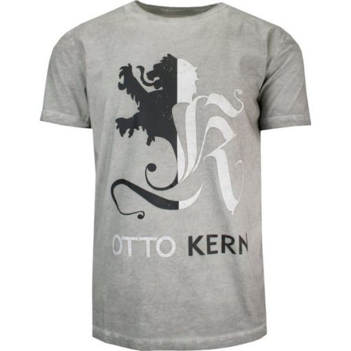 T-shirt Szary Bawełniany, Męski, z Nadrukiem, Krótki Rękaw, U-neck. Szare t-shirty męskie Otto Kern, na lato, l, bez wzorów, z bawełny, casualowe, bez kołnierzyka. Za 145.00 zł.