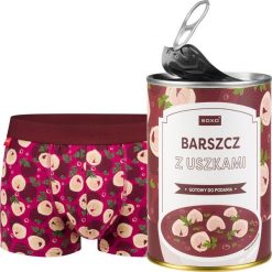 Soxo Męskie Bokserki Barszcz czerwony w puszce idealny zabawny prezent dla Niego L. Czerwone bokserki męskie Soxo, l, bez wzorów. Za 45.99 zł.
