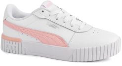 Damskie buty sportowe sneakersy białe PUMA CARINA. Białe obuwie sportowe damskie Puma, z aplikacjami, z materiału, trekkingowe. Za 145.00 zł.