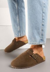 Brązowe Klapki Ozdobione Paskiem z Klamrą Iffasira. Brązowe klapki damskie Renee, bez wzorów, eleganckie, bez obcasa, na płaskiej podeszwie. Za 54.99 zł.