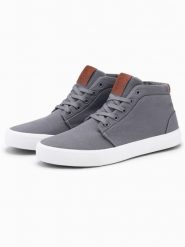 Wysokie męskie buty trampki z bawełnianego płótna – szare V3 - Rozmiar: 42. Szare trampki męskie Ombre Clothing, bez wzorów, z bawełny, przed kolano, bez zapięcia. W wyprzedaży za 109.99 zł.