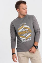 Ombre Longsleeve męski z nadrukiem w stylu collegowym - szary V1 OM-LSPT-0117 S. Szare bluzki z długim rękawem męskie Ombre, m, bez wzorów, bez kołnierzyka. Za 39.99 zł.