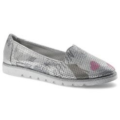 Srebrne Półbuty Lanqier Damskie Stylowe Obuwie. Szare półbuty damskie Lanqier, na lato, z aplikacjami, ze skóry, eleganckie, bez obcasa, bez zapięcia. Za 169.00 zł.