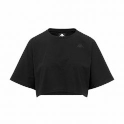 Damski crop top Kappa Icropa Athleisure. Czarne koszulki sportowe damskie Kappa, bez wzorów, sportowe, bez kołnierzyka. Za 227.00 zł.