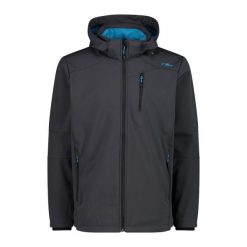 Kurtka przeciwwiatrowa z kapturem na zamek CMP. Czarne kurtki męskie CMP, l, bez wzorów, z softshellu, sportowe, z kapturem. Za 382.50 zł.