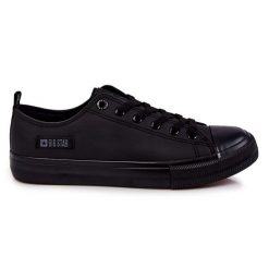 Męskie Niskie Skórzane Trampki Big Star KK174009 Czarne. Czarne trampki męskie bez wzorów, z gumy, klasyczne, bez zapięcia. Za 207.99 zł.