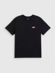 4F T-shirt loose z nadrukiem damski - czarny M. Czarne koszulki sportowe damskie 4f, m, bez wzorów, z bawełny, bez kołnierzyka, bez ramiączek, trekkingowe. Za 79.99 zł.