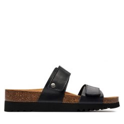 Klapki Scholl. Czarne klapki damskie Scholl, bez wzorów, bez obcasa. Za 339.99 zł.