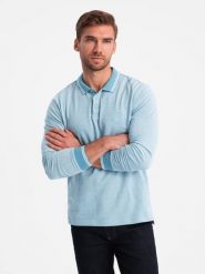 Melanżowy longsleeve męski polo z haftem niebieski melanż V3 OM-POLS-0129 L. Niebieskie bluzki z długim rękawem męskie Ombre, l, bez wzorów, bez kołnierzyka. Za 151.28 zł.