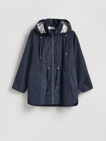 Kurtka parka z kapturem - granatowy. Niebieskie kurtki damskie Reserved, l, bez wzorów, z tkaniny, z kapturem. Za 179.99 zł.