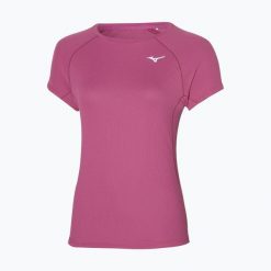 Koszulka do biegania damska Mizuno Dryaeroflow Tee. Czerwone koszulki sportowe damskie Mizuno, s, bez wzorów, z materiału, bez kołnierzyka, bez ramiączek, do biegania. Za 58.99 zł.