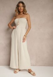 Beżowy Kombinezon Bandeau z Szeroką Nogawką Zdobiony Frędzlami Dovaira. Brązowe sukienki damskie Renee, na co dzień, na lato, l, z aplikacjami, boho, bez kołnierzyka, bez ramiączek, proste. Za 49.99 zł.