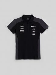 4F Koszulka polo slim męska - czarna S. Czarne koszulki polo męskie 4f, m, bez wzorów, z dzianiny, klasyczne, bez ramiączek. Za 99.99 zł.
