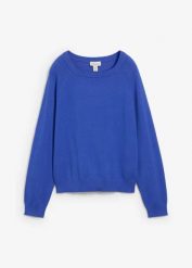 Sweter dzianinowy. Niebieskie swetry damskie bonprix, bez wzorów, z bawełny, bez kołnierzyka, bez ramiączek, bez kaptura. Za 84.99 zł.
