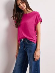 Street One Koszulka Kobiety Bawełna wyrazisty róż, 44. Czerwone t-shirty damskie Street One, bez wzorów, z bawełny, eleganckie, bez kołnierzyka. Za 79.95 zł.