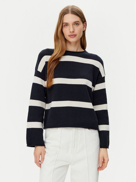 Marc O'Polo Sweter 502 6059 60047 Granatowy Regular Fit. Niebieskie swetry damskie Marc O'Polo, s, bez wzorów, z bawełny, bez kołnierzyka, bez ramiączek, bez kaptura. Za 464.99 zł.