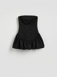 Sukienka mini typu bombka - czarny. Czarne sukienki damskie Reserved, l, bez wzorów, z tkaniny, bez kołnierzyka, bez ramiączek, mini, bombki. W wyprzedaży za 69.99 zł.