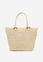 Jasnobeżowa Torebka Letnia Boho z Ozdobnej Plecionki Junixie. Brązowe torebki do ręki damskie Renee, bez wzorów, boho, bez dodatków. Za 129.99 zł.