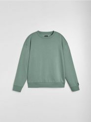 Bluza crewneck comfort fit z domieszką bawełny - zielony. Zielone bluzy męskie Sinsay, l, bez wzorów, z bawełny, bez kaptura. Za 29.99 zł.