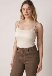 Beżowy Wiskozowy Top z Podwójnymi Ramiączkami Hendrea. Brązowe koszule damskie Born2be, m, bez wzorów, z jeansu, eleganckie, bez kołnierzyka, bez ramiączek. Za 59.99 zł.