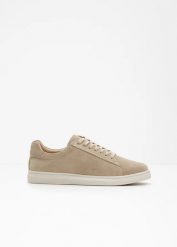 Sneakersy ze skóry welurowej. Brązowe buty sportowe męskie bonprix, ze skóry, bez zapięcia. Za 209.99 zł.