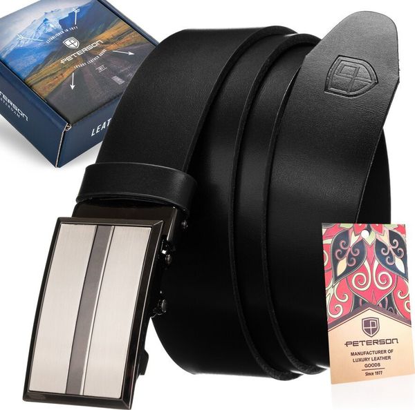 Peterson Elegancki, Skórzany Pasek Męski Z Automatyczną Klamrą. Paski damskie Peterson, bez wzorów, eleganckie. Za 105.24 zł.