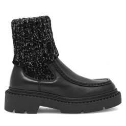 Botki Badura. Czarne botki damskie Badura, bez obcasa, na płaskiej podeszwie, bez zapięcia. Za 429.99 zł.