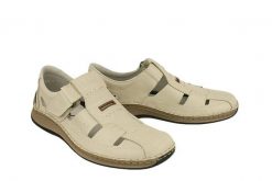 RIEKER 05284-60 beige, półbuty letnie męskie. Brązowe półbuty na co dzień męskie Rieker, na lato, ze skóry, bez zapięcia. Za 379.90 zł.