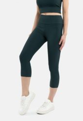 Prążkowane legginsy 3/4 N-PALERMO. Zielone legginsy damskie Volcano, xl, bez wzorów, z materiału, z podwyższonym stanem, krótkie, na fitness i siłownię. Za 99.99 zł.
