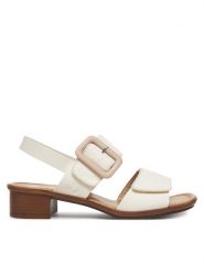 Rieker Sandały 62663-60 Écru. Sandały damskie Rieker, bez wzorów, z materiału, bez obcasa, na słupku, bez zapięcia. Za 269.99 zł.