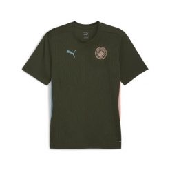 Męska koszulka treningowa Manchester City PUMA Myrtle Bold Blue Green. Niebieskie koszulki sportowe męskie Puma, l, bez wzorów, bez kołnierzyka, bez ramiączek, na fitness i siłownię. Za 214.00 zł.