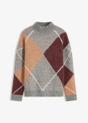 Sweter oversize. Szare swetry damskie bonprix, bez wzorów, bez kołnierzyka, bez ramiączek, bez kaptura. Za 139.99 zł.