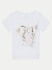 Guess T-Shirt K5RI00 K6YW4 Biały Regular Fit. Białe t-shirty i topy dla dziewczynek Guess, z aplikacjami, z bawełny, bez ramiączek. Za 59.99 zł.