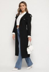 Czarny Płaszcz Trencz z Eleganckim Paskiem Mavinellea. Czarne płaszcze damskie Born2be, l, bez wzorów, z jeansu, eleganckie, długie, bez kaptura. Za 269.99 zł.