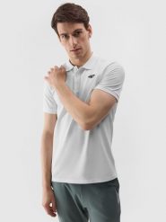 4F Koszulka polo regular męska - biała XL. Białe koszulki polo męskie 4f, m, bez wzorów, z bawełny, bez kołnierzyka, bez ramiączek. Za 89.99 zł.