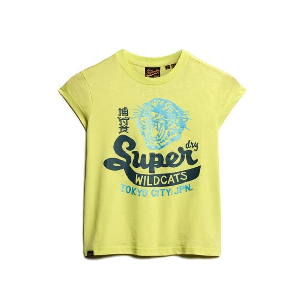 Koszulka damska Superdry Varsity. Żółte t-shirty damskie Superdry., m, bez wzorów, z bawełny, eleganckie, bez kołnierzyka. Za 146.70 zł.
