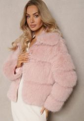 Różowa Pikowana Kurtka Futrzana z Eleganckim Kołnierzem Sinadrea. Czerwone kurtki damskie Renee, na zimę, l, bez wzorów, z futra, bez kaptura. Za 159.99 zł.