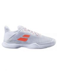 Buty tenisowe damskie Babolat Jet Tere clay women white/living coral 36. Białe obuwie sportowe damskie BABOLAT, bez wzorów, tenisowe. Za 489.00 zł.