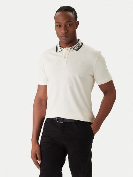 Guess Polo M6RP60 K7O64 Écru Regular Fit. Białe koszulki polo męskie Guess, l, z aplikacjami, z bawełny, bez ramiączek. Za 210.99 zł.