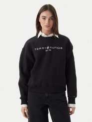 Tommy Hilfiger Bluza WW0WW47831 Czarny Regular Fit. Czarne bluzy damskie Tommy Hilfiger, s, bez wzorów, z bawełny, bez kaptura. Za 409.99 zł.