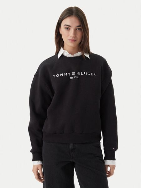 Tommy Hilfiger Bluza WW0WW47831 Czarny Regular Fit. Czarne bluzy damskie Tommy Hilfiger, xs, bez wzorów, z bawełny, bez kaptura. Za 285.99 zł.